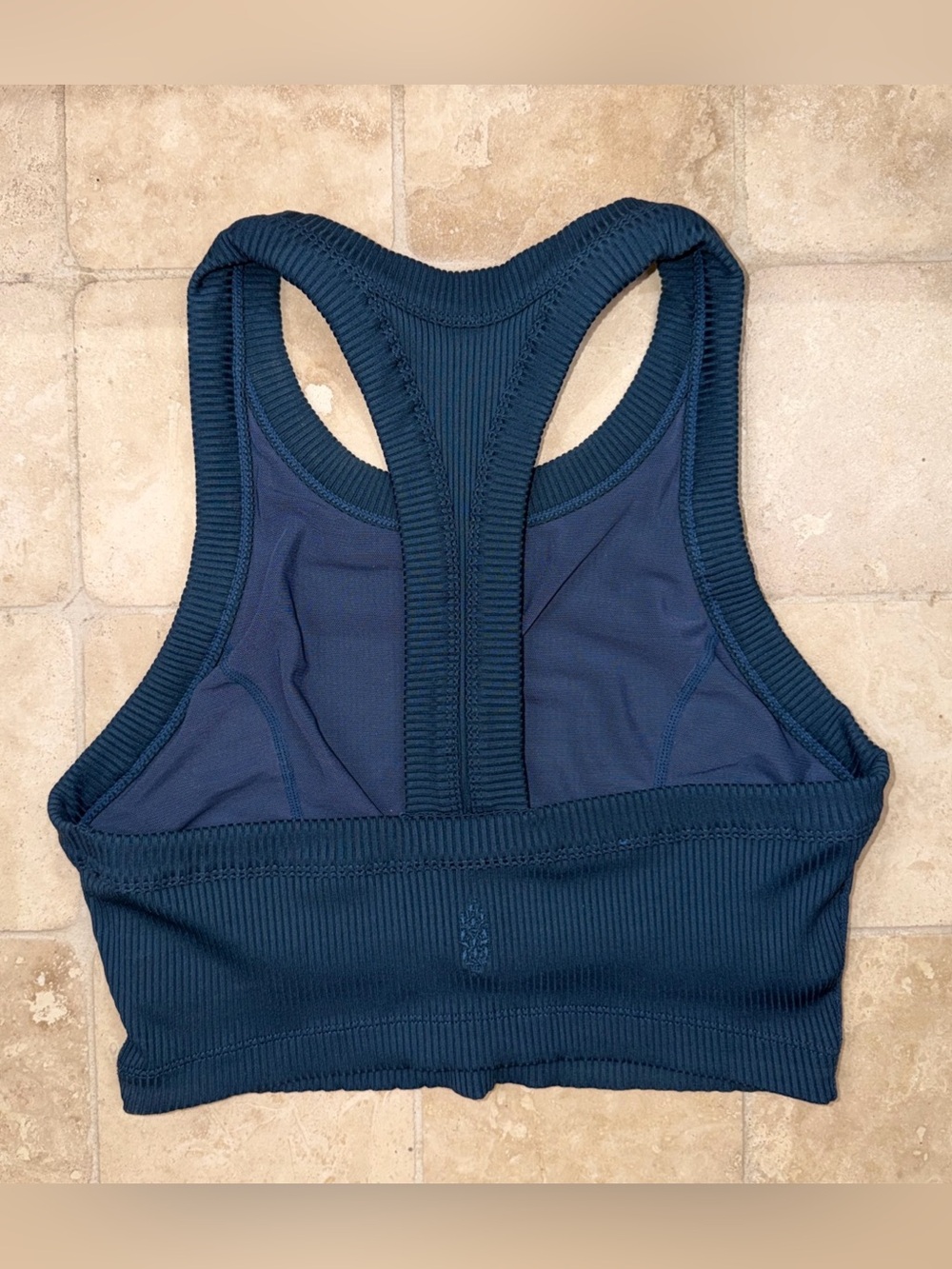 Free People Movement Womens Long Line Shelf Bra Tank Ribbed Blue Racerback Med